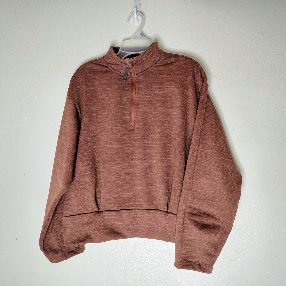 Athleta Women's Brick 1/4 Zip Cowl Neck Pullover Cropped Sweater Sz L One Pocket